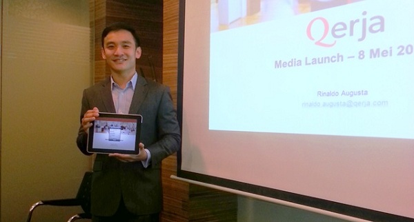 Co-Founder Qerja.com, Rinaldo Augusta memperkenalkan Qerja.com kepada media