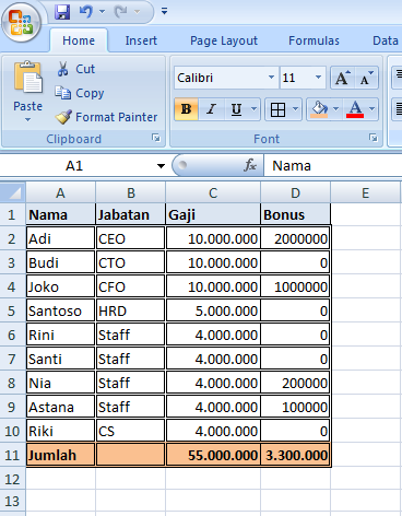 Menggunakan Microsoft Excel