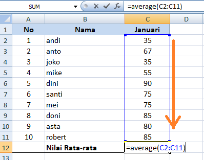 bagaimana cara menghitung nilai rata-rata di microsoft excel 2007