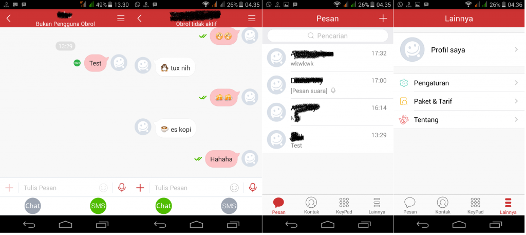 Tampilan aplikasi Obrol