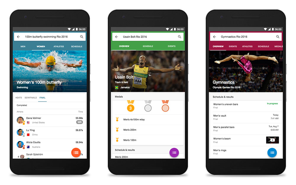 Hasil pencarian seputar Olimpiade 2016 akan ditampilkan dalam wujud kartu khusus / Google for SEO