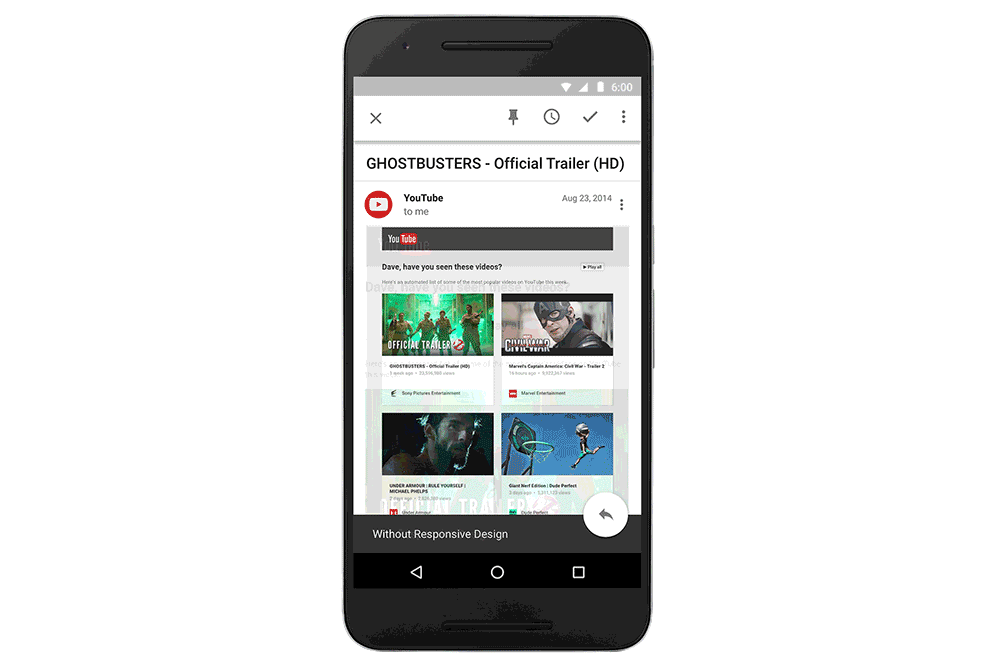 Tampilan email dengan responsive design pada Gmail / Google
