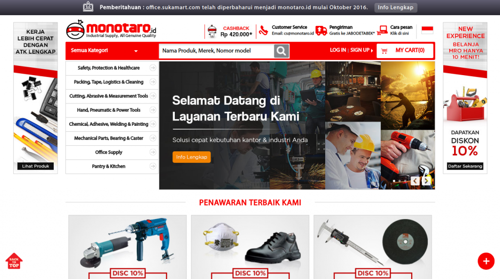 Tampilan baru situs Office Sukamart menjadi Monotaro