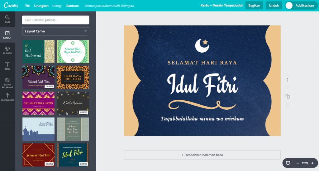 Salah satu strategi Canva dengan mempersiapkan template spesial lebaran / Canva