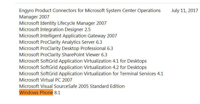 Daftar layanan dan produk yang dihentikan dukungannya oleh Microsoft