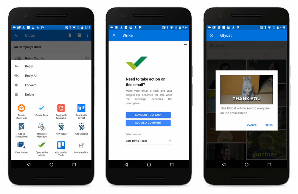Tampilan add-ins pada Outlook versi Android / Microsoft