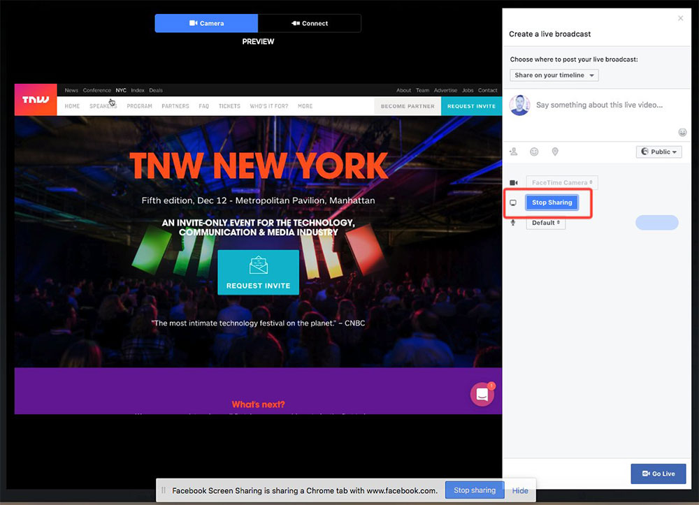 Fitur screen sharing di Facebook Live baru tersedia pada browser Chrome / The Next Web