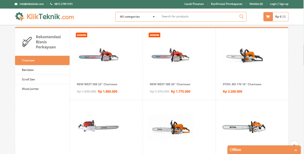 Salah satu laman situs e-commerce KlikTeknik