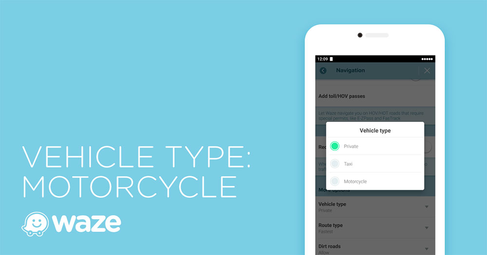 Untuk mengaktifkan mode navigasi sepeda motor, cukup pilih jenis kendaraannya di menu pengaturan / Waze for SEO