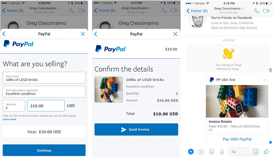 Tampilan fitur invoicing PayPal di Messenger / PayPal for SEO