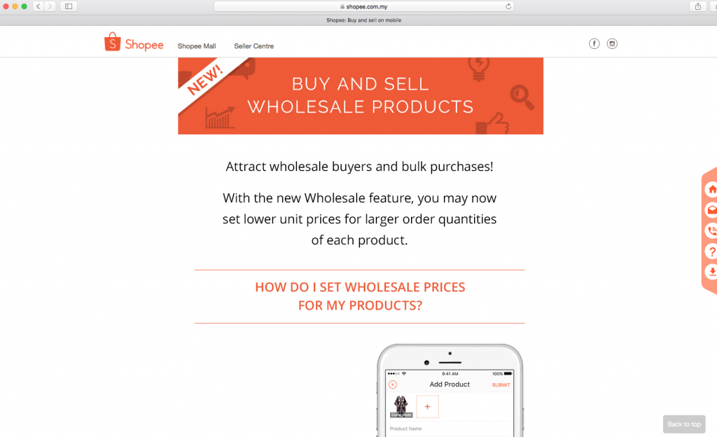 Shopee Malaysia menawarkan fitur grosir