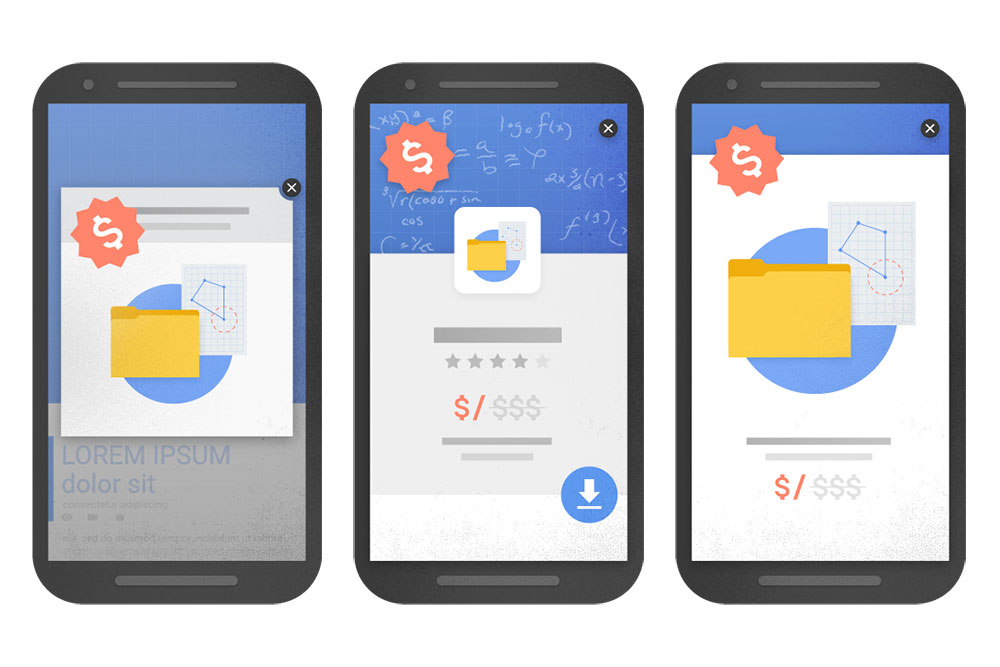 Contoh tipe iklan pengganggu yang akan diblokir secara otomatis oleh Chrome / Google