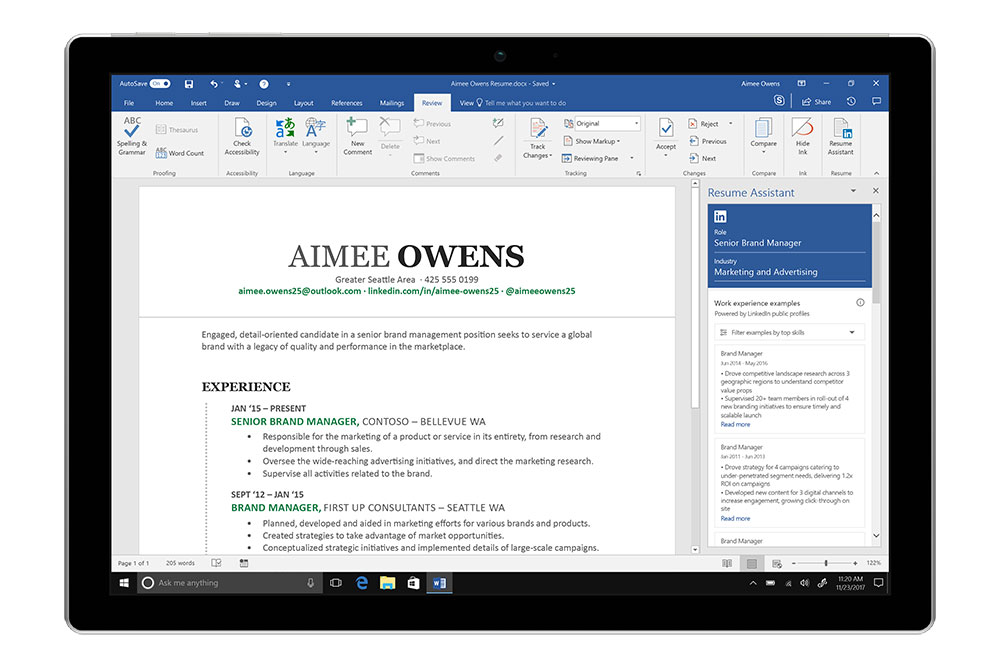 Tampilan fitur Resume Assistant pada Microsoft Word / Microsoft
