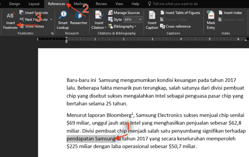 Cara Membuat Footnote di Microsoft Word 2016