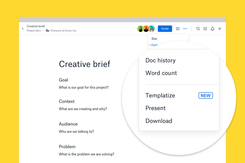 Satu tombol untuk menyulap dokumen apa saja menjadi template dokumen baru / Dropbox