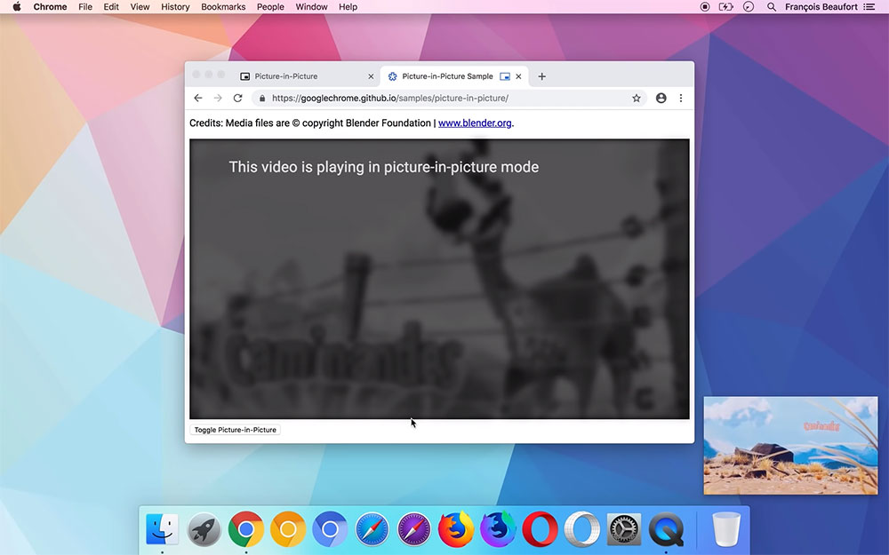 Fitur picture-in-picture pada Chrome versi 70 di macOS / Google