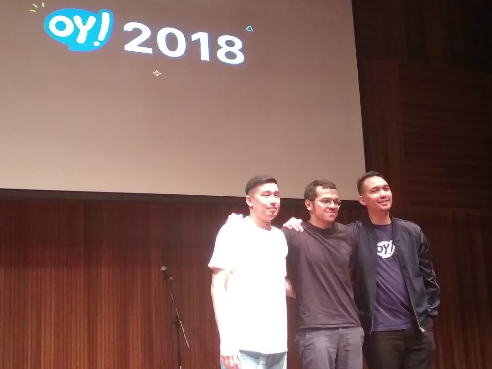 VP of Business Expansion DOKU Irfan Imran Burhan, VP Product Business OY! Indonesia Mario Nicolas, CEO OY! Indonesia Jesayas ferdinandus saat peluncuran OY! Indonesia / DailySocial