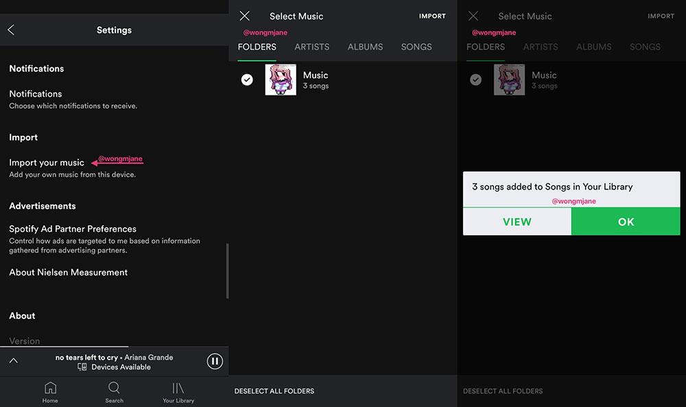 Tampilan fitur import music pada aplikasi Spotify untuk Android / Jane Manchun Wong (Twitter)