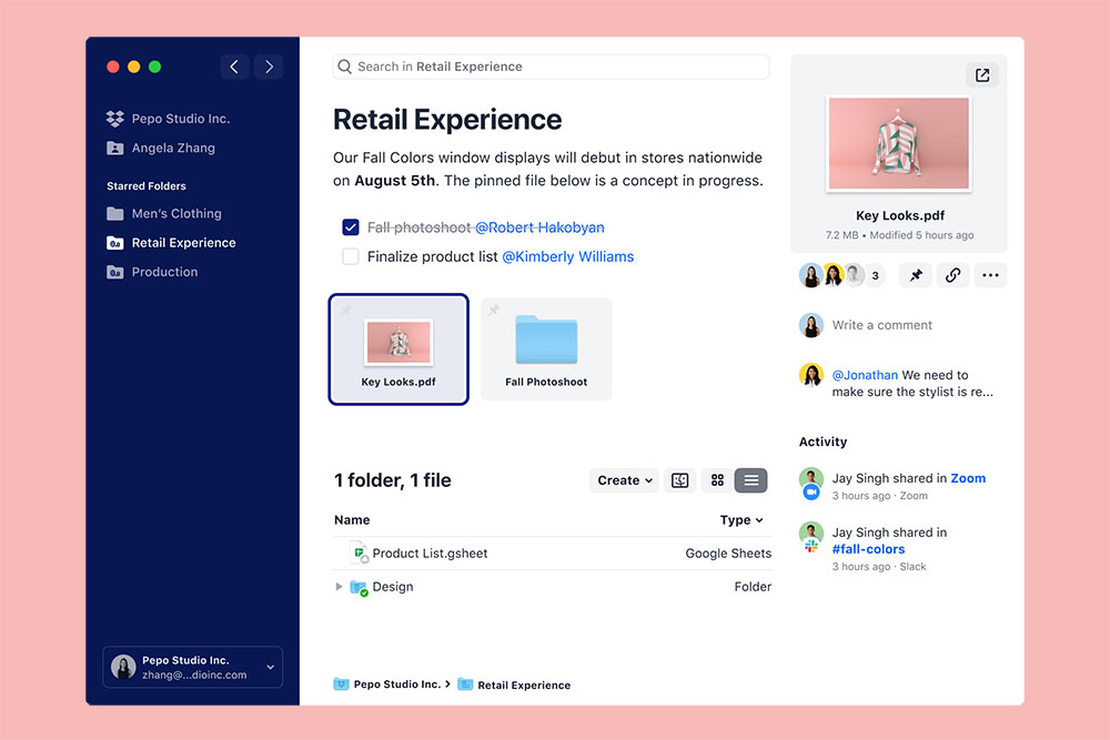 Tampilan aplikasi desktop Dropbox / Dropbox