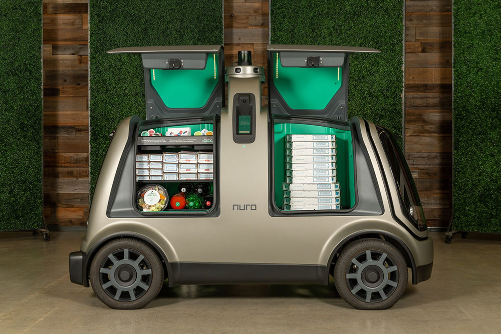 Robot/mobil tanpa sopir bikinan Nuro yang bakal digunakan Domino's untuk mengantar pesanan pizza / Nuro