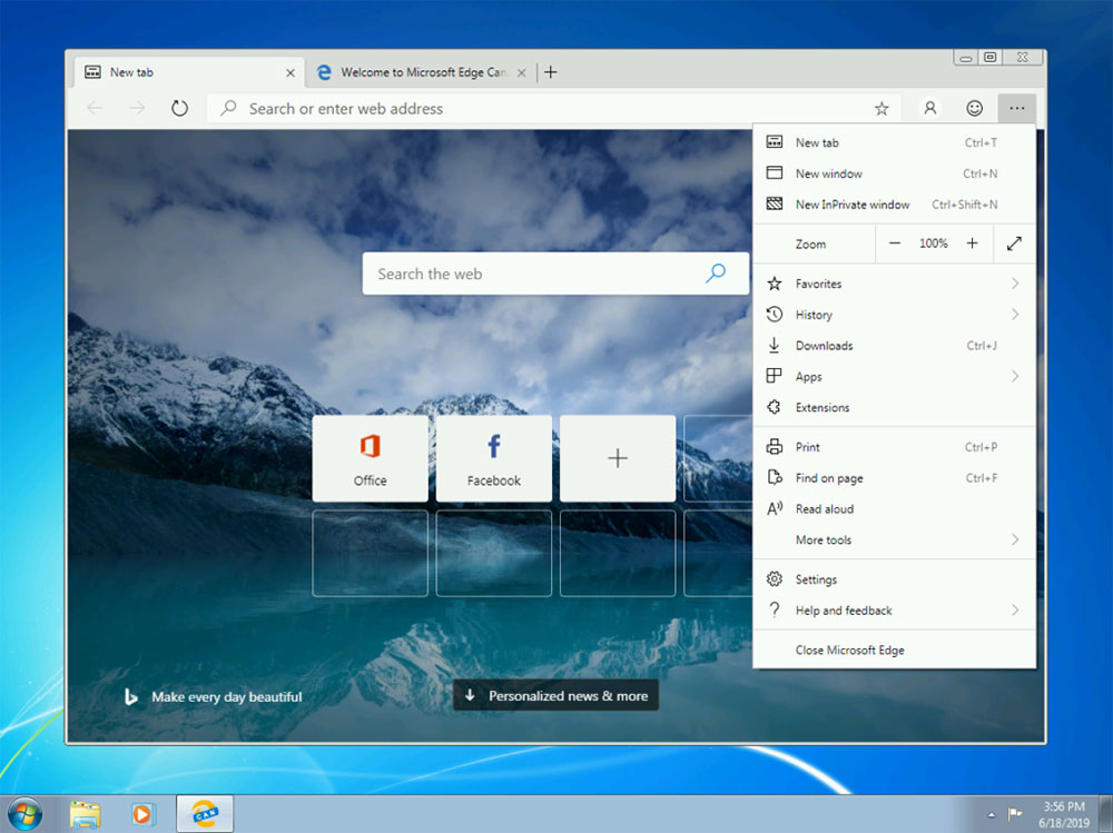 Tampilan Microsoft Edge di Windows 7 / Microsoft for SEO