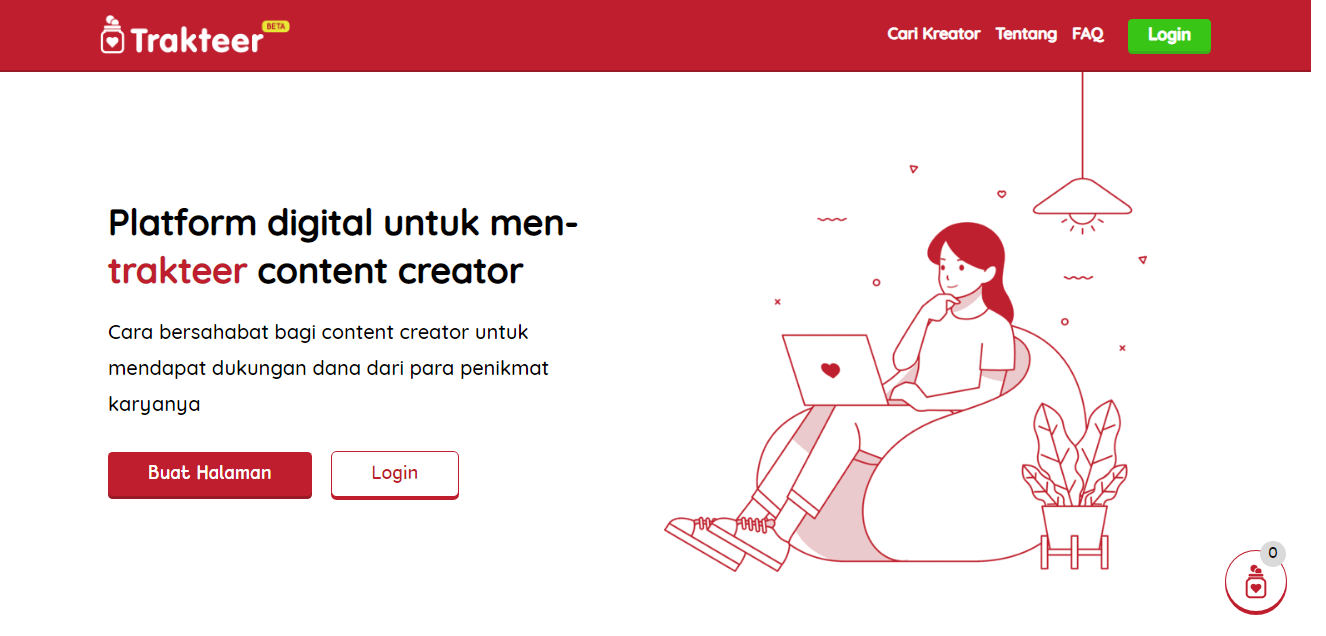 Laman utama situs Trakteer