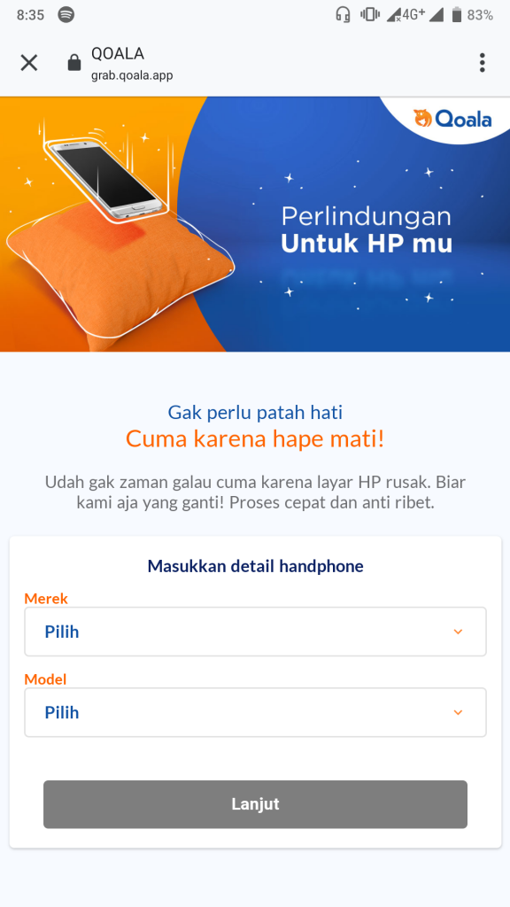 Tampilan Qoala dalam aplikasi Grab