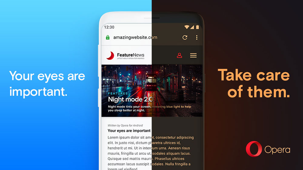 Tampilan fitur Night Mode di Opera 55 untuk Android / Opera