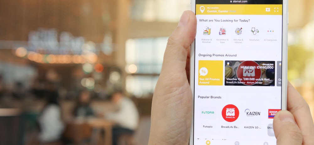 Tampilan aplikasi Alamat.com yang sebelumnya dirilis untuk platform Android dan iOS