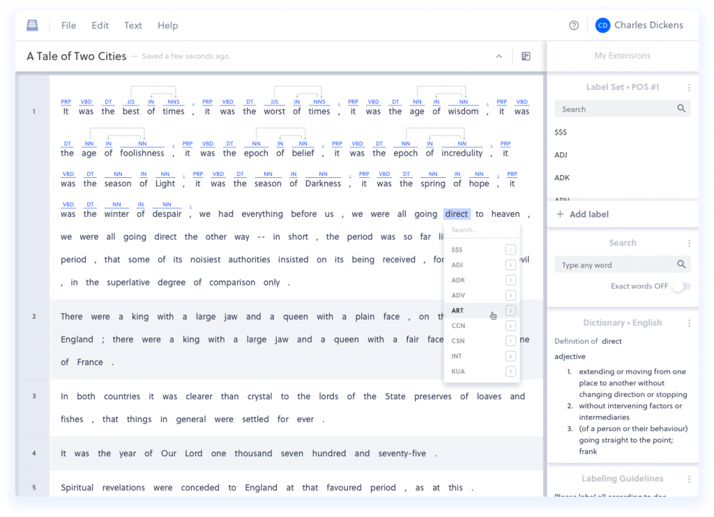 Example of data labeling process in Datasaur