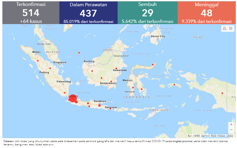 The map of Covid-19 outbreak per March 23rd, 2020 at 12 pm / Kemenkes