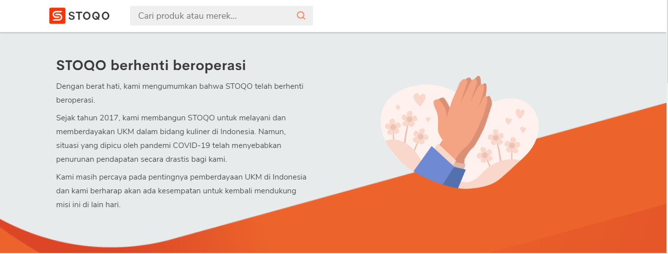 Pengumuman resmi berhenti beroperasi di situs Stoqo.