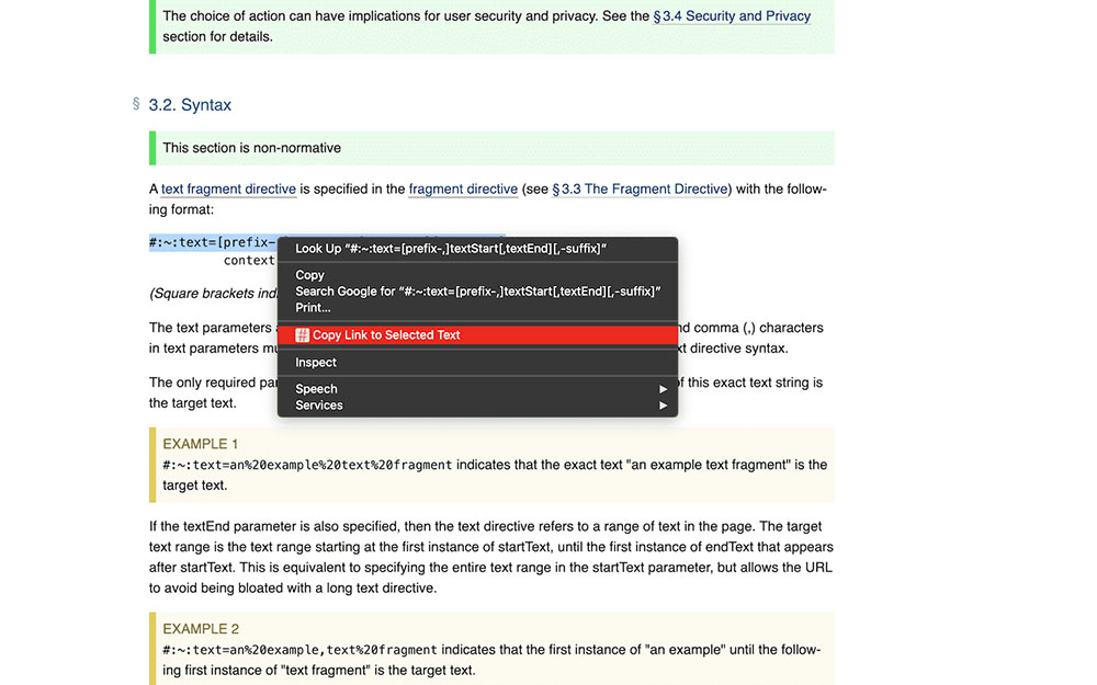 Opsi untuk membuat tautan akan muncul pada context menu (klik kanan) setelah menyeleksi teks / Google