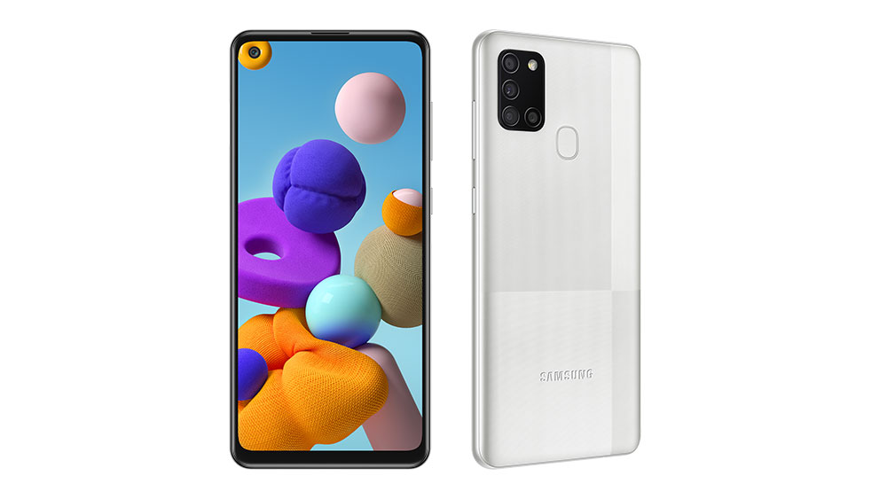 Varian baru Samsung Galaxy A21s dengan balutan warna silver yang bertekstur / Samsung for SEO