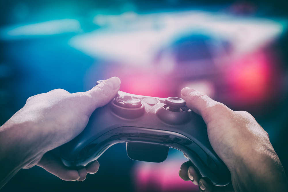 Gaming game play video on tv or monitor. Gamer concept. for SEO