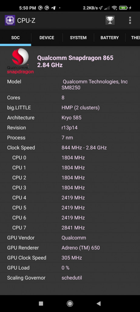 Xiaomi Mi 10T Pro - CPUZ CPU