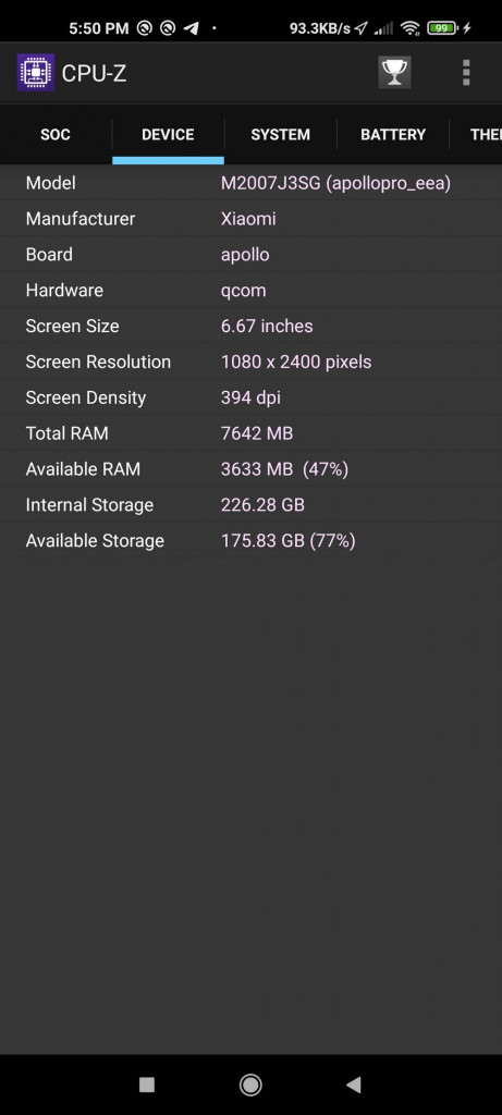 Xiaomi Mi 10T Pro - CPUZ Device