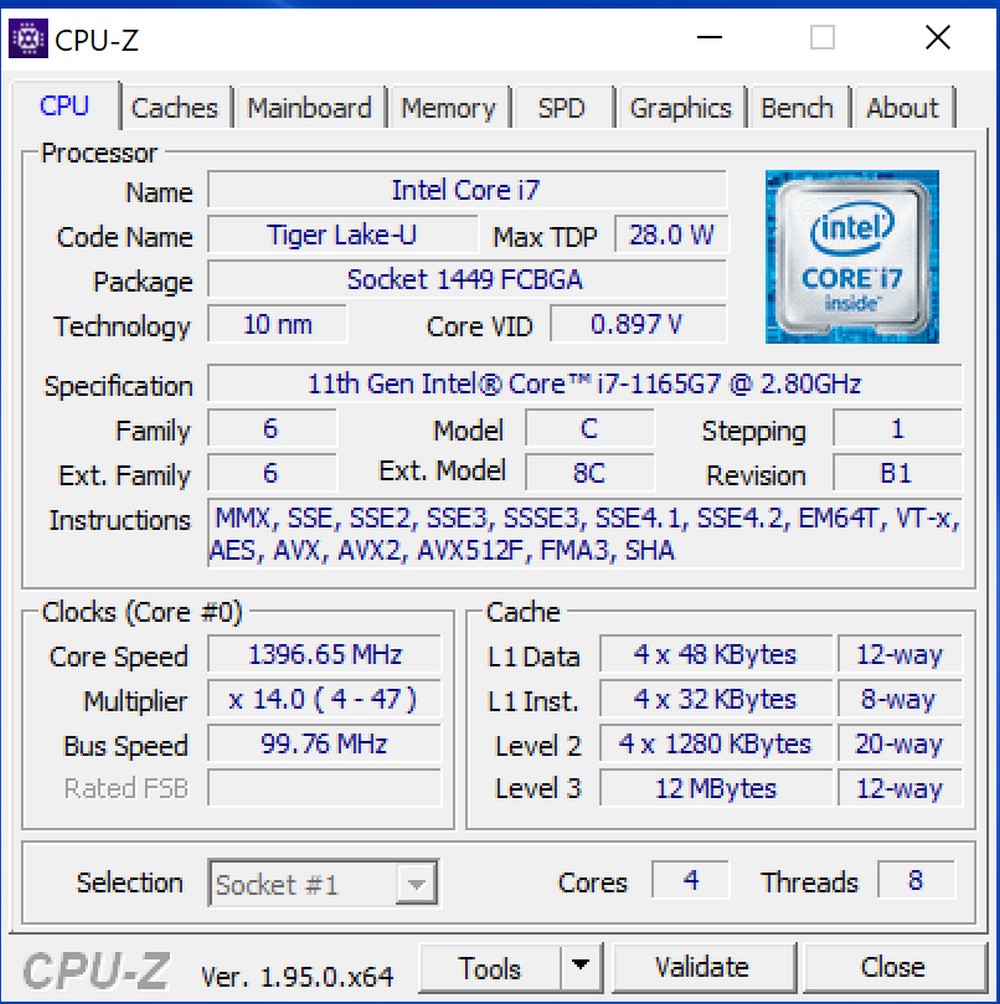 Dell Inspiron 14 7400 - CPUZ CPU