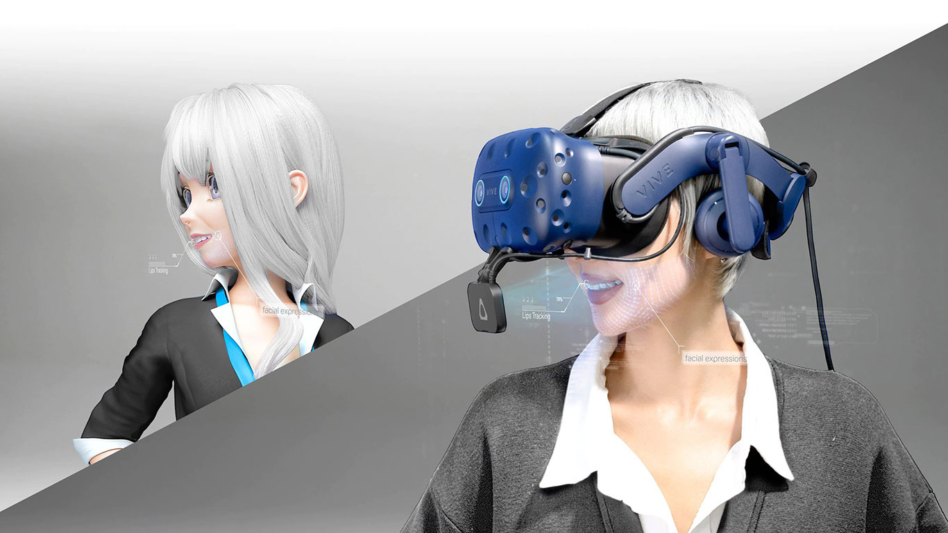 Ilustrasi penggunaan Vive Facial Tracker / HTC for SEO