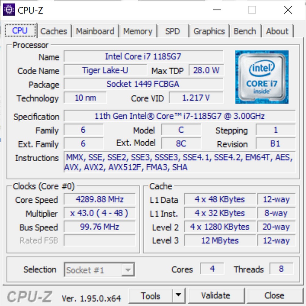 MSI Prestige 14 Evo Core i7-1185G7 - CPUz1