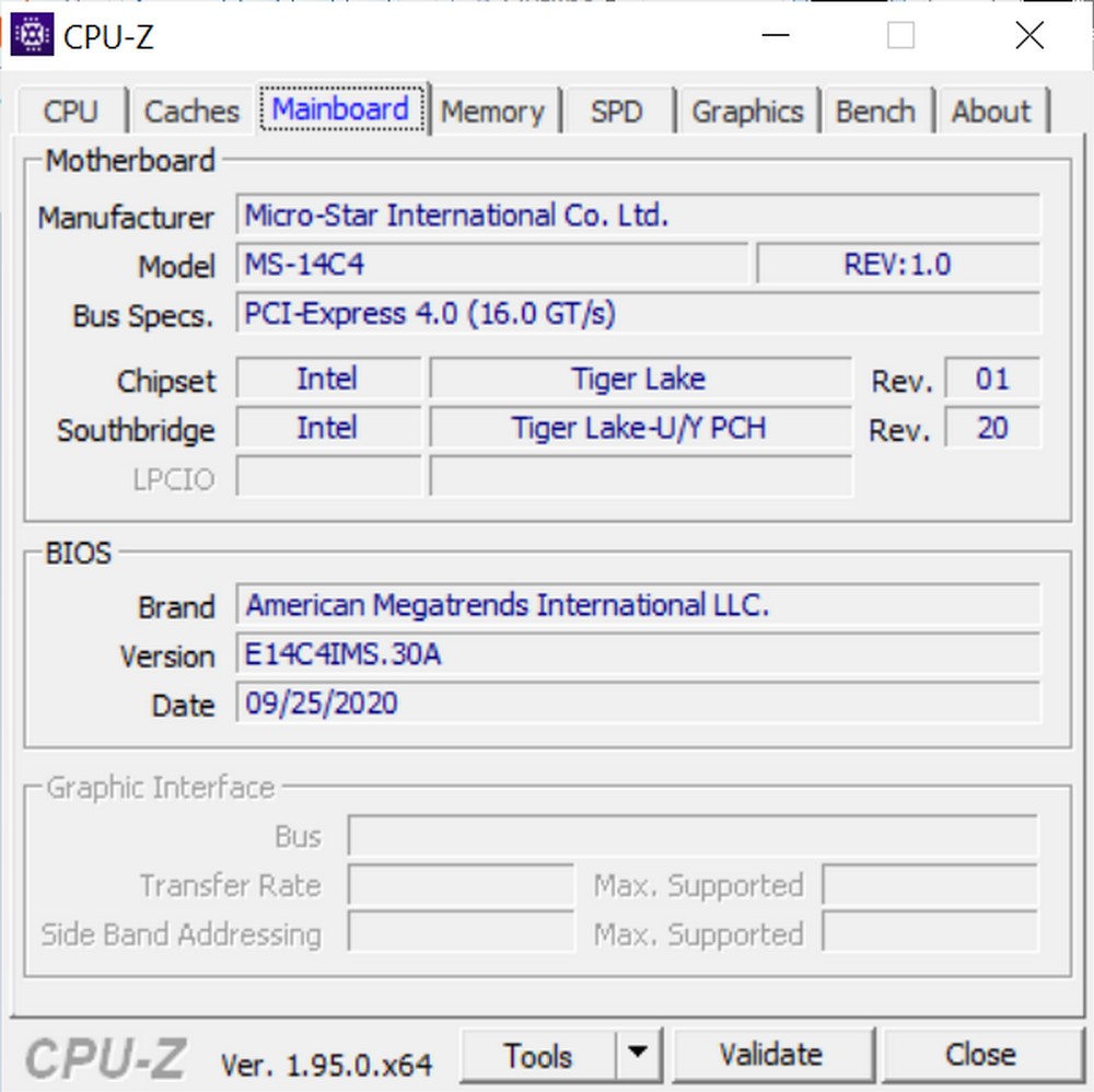 MSI Prestige 14 Evo Core i7-1185G7 - CPUz2