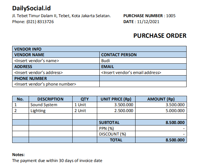 PO (Purchase Order): Pengertian, Fungsi dan Contoh | DailySocial.id
